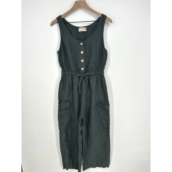 Back Beat Co Linen Blend Cargo Jumpsuit Deep teal  Utility Lounge Coastal Size M - Picture 4 of 9
